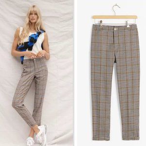 Anthropologie Arosa Tapered Plaid Checkered Black Yellow Pants XS